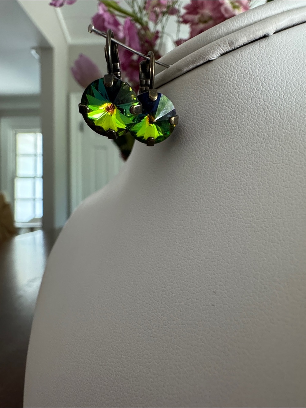 Sabika Vivid Green iridescent Crystal Drop Earrings
